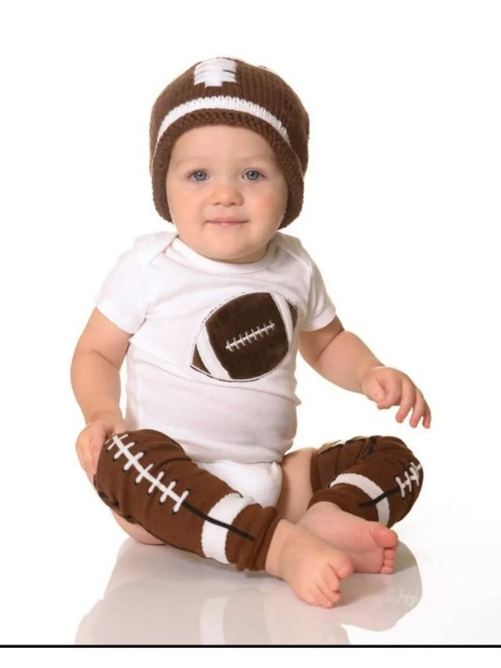 Beanie Hat Football Set Crochet Cap Leg Warmers Leggings Baby Boy Girl Knit New